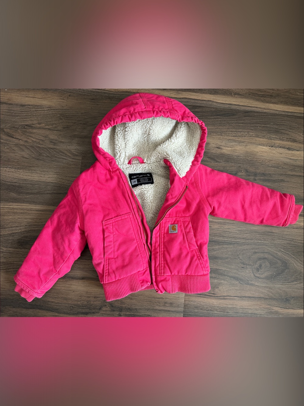 Carhartt Kids Bright Pink Hooded Sherpa-Lined Puffer Jacket